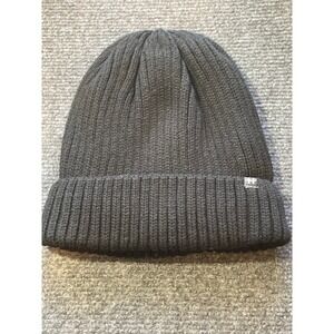Hot Paws Mens Charcoal Gray Ribbed Knit Faux Fur Lined Cuffed Beanie Hat OS